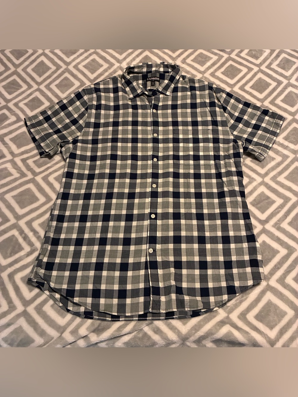 Express Men’s Button-Down Plaid Shirt - Navy & Gray